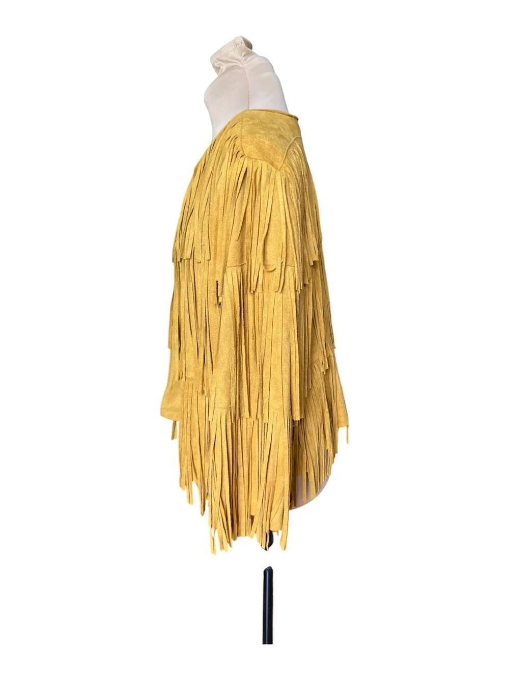 DO + BE Faux Leather Suede Yellow Multi-Tiered Fringe Open Jacket L - Picture 8 of 13